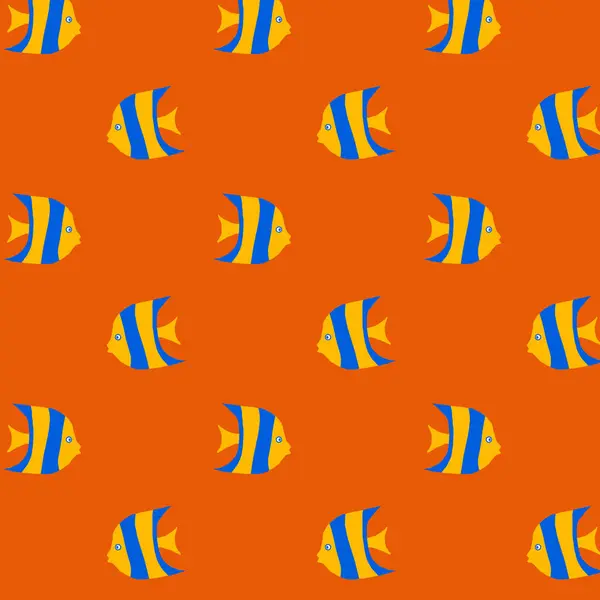 stock image Angel fish seamless pattern on orange background. Butterfly fish repeated pattern. Sea pattern. Fish design