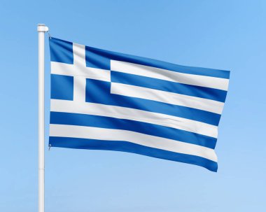 Yunanistan bayrağı gökyüzü arka planında. Gerçekçi bayrak çizimi
