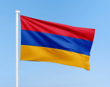 Arkaplanda Ermenistan bayrağı var. Gerçekçi bayrak çizimi