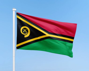 Vanuatu bayrağı gökyüzü arka planında. Gerçekçi bayrak çizimi