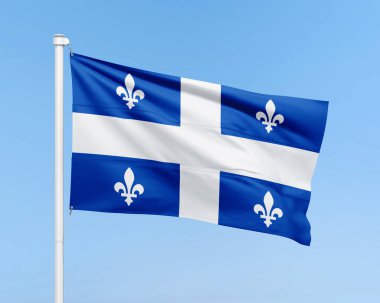 Arka planda Quebec bayrağı var. Gerçekçi bayrak çizimi