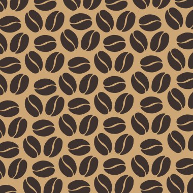 Kahverengi arka planda kahve çekirdekleri tekrarlanmış. Kahve tasarımı