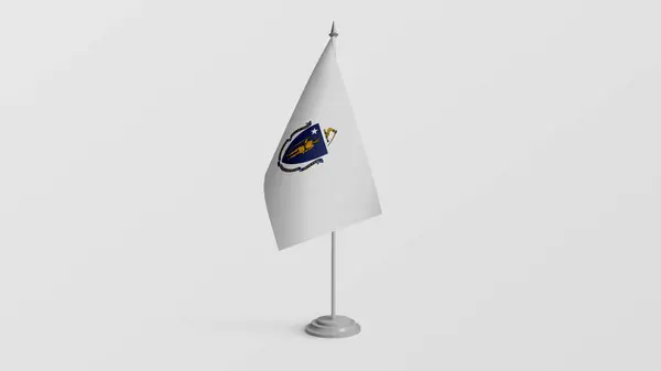 stock image Massachusetts flag on stick. Realistic flag illustration