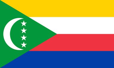 Comoros Adaları bayrağı. Gerçekçi bayrak çizimi