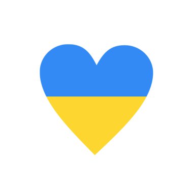 Ukrayna bayrağı. Ukrayna bayrağı. Ulusal sembol. Kalp şeklinde Ukrayna bayrağı beyazın üzerinde izole edilmiş. Ukrayna bayrağı sembolü. Mavi ve sarı çizimler.