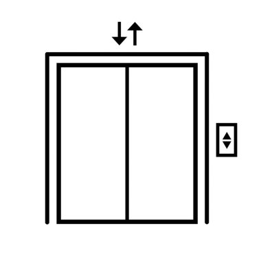 Asansör simgesi beyaz arkaplanda izole edildi. Asansör çizimi. Siyah asansör işareti