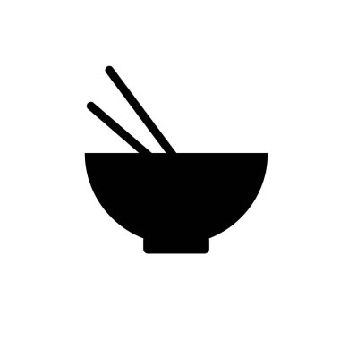 Beyaz arka planda izole edilmiş Çin yemeği ikonu. Çin yemek çubuğu resimli bir kase. Yemek piktogramı. Yemek, yemek tasarımı