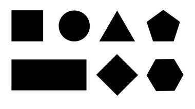 Beyaz arkaplanda izole edilmiş geometrik figürler. Geometri. Matematik. Eğitim. Kare, daire, üçgen, beşgen, dikdörtgen, eşkenar dörtgen, altıgen çizimi