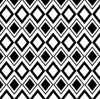 Rhombus deseni siyah beyaz renklerde. Minimalist geometrik tasarım çizimi. Duvar kağıdı, hatıra defteri, web tasarımı, ambalaj kağıdı deseni. Tek renkli tekrarlanan desen
