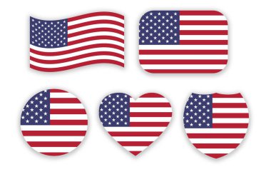 Amerikan bayrağı. Amerika Birleşik Devletleri bayrağı. Farklı şekillerde ayarlayın: dalga, çember, kalp, kalkan şekli 