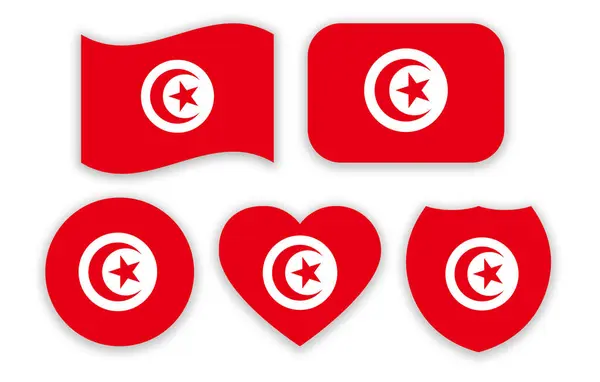 stock image Tunisia national flag. Set with different shapes: Wave, circle, heart, shield shape 