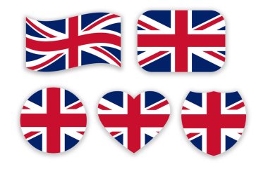 Büyük Britanya ulusal bayrağı. Farklı şekillerde ayarlayın: dalga, çember, kalp, kalkan şekli 