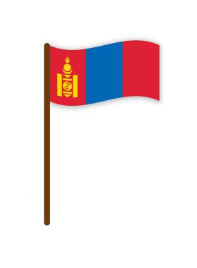 Beyaz arka planda izole edilmiş çubuktaki Moğolistan bayrağı. Pankart. Görüntü