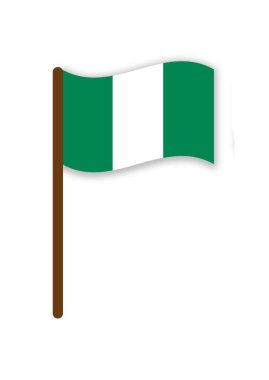 Beyaz arka planda izole edilmiş sopa üzerinde Nijerya bayrağı. Pankart. Görüntü