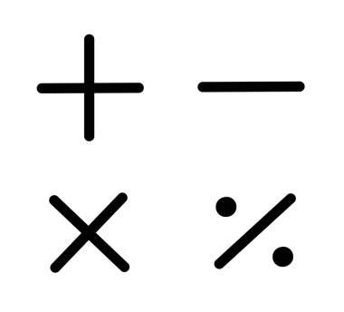 Matematiksel işaretler gösterimi: toplama, çıkarma, çarpma, bölme. Beyazda izole edilmiş
