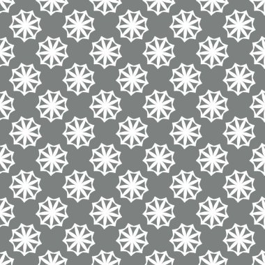 Duvar kağıdı ya da tekstil için Tek Renkli Gri ve Beyaz Yıldız Patlaması desenli kusursuz Geometrik Çiçek Deseni. Görüntü