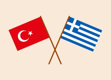 Türkiye ve Yunanistan izole edilmiş bayrakları aştılar. Işık arkaplanda Türk ve Yunan bayrakları