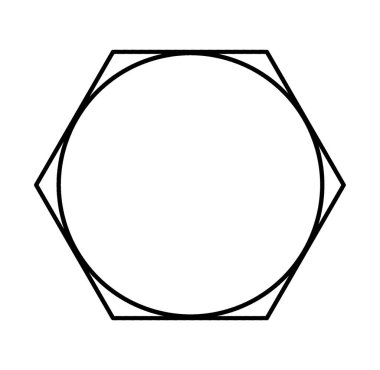 Beyaz resimlere izole edilmiş altıgen şeklinde işaretlenmiş bir daire. Geometri. - Matematik. Bilim, eğitim