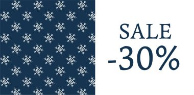 Winter Sale Design with Snowflakes Background and 30 Percent Discount Text. Illustration. Advertisement -30% discount clipart