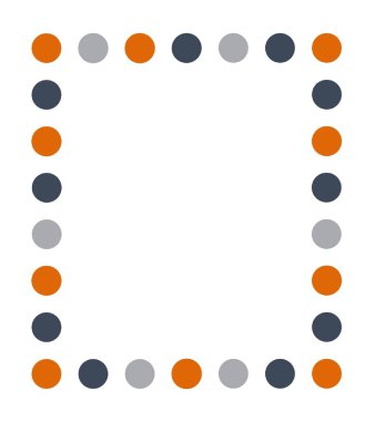 Kenarları için turuncu, gri ve mavi noktalı çerçeve ve grafik dekorasyonu. Görüntü