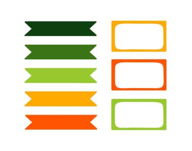 Renkli Kurdele Sancakları ve Tasarım ve Organizasyon İçin Boş Etiketler. Görüntü