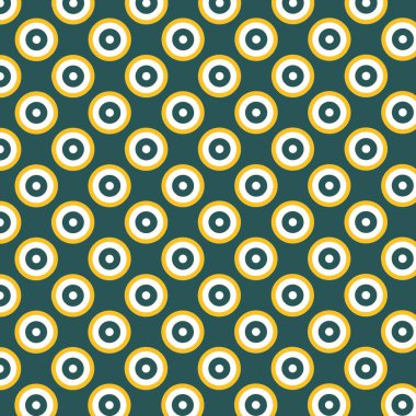 Koyu yeşil ve altın tonlu dairesel motifli geometrik desen. Görüntü