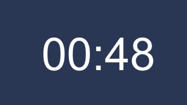 Bir dakika geri sayım zamanı. Dijital saat. Koyu mavi arka planda beyaz sayılar. Video kaydı. Zamanlayıcı canlandırması