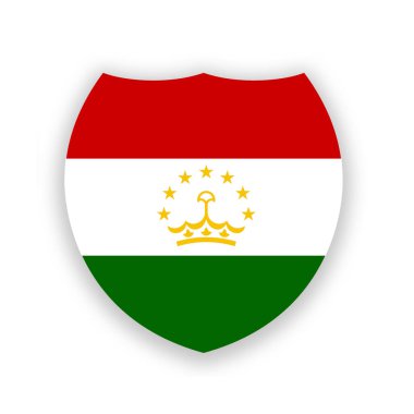Beyaz üzerine izole edilmiş bir kalkan şeklinde Tacikistan ulusal bayrağı. Görüntü