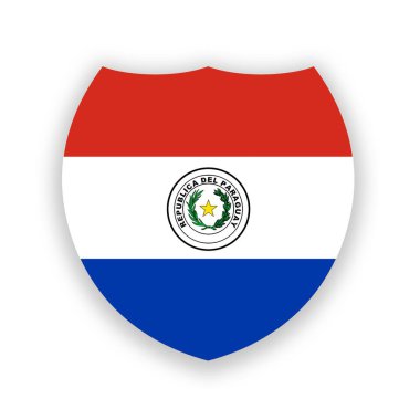 Beyaz üzerine izole edilmiş kalkan şeklindeki Paraguay ulusal bayrağı. Görüntü