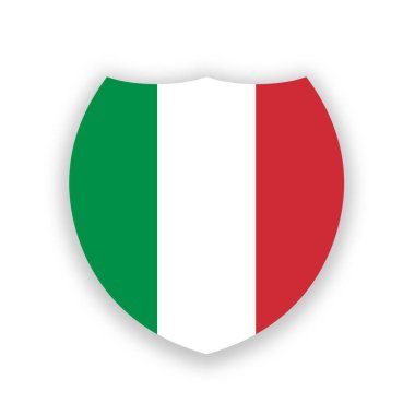 Beyaz üzerine izole edilmiş bir kalkan şeklinde İtalyan ulusal bayrağı. Görüntü