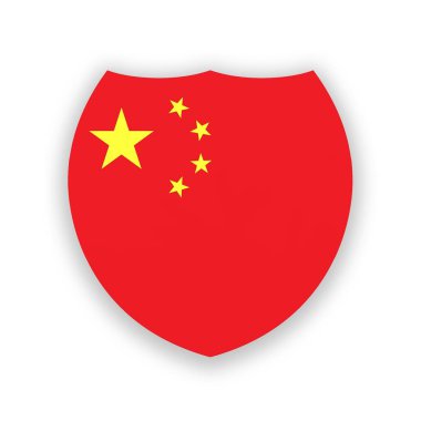 Beyaz üzerine izole edilmiş bir kalkan şeklinde Çin ulusal bayrağı. Görüntü
