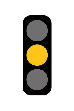 Beyaz arkaplanda trafik ışığı simgesi izole edildi. Sarı ışık gösteren trafik ışığı çizimi. Renkli trafik ışığı işareti.