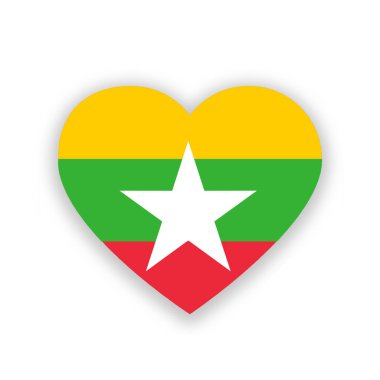 Myanmar ulusal bayrağı, kalp şeklinde, beyazın üzerinde izole edilmiş. Görüntü