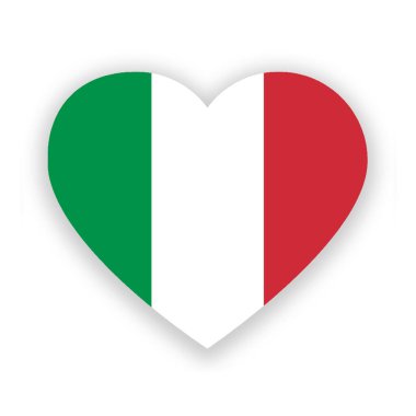 Beyazlar üzerinde izole edilmiş kalp şeklinde İtalyan ulusal bayrağı. İllüzyon. İtalya Bayrağı