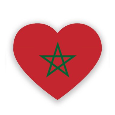 Fas ulusal bayrağı, beyaz kalp şeklinde izole edilmiş. Görüntü