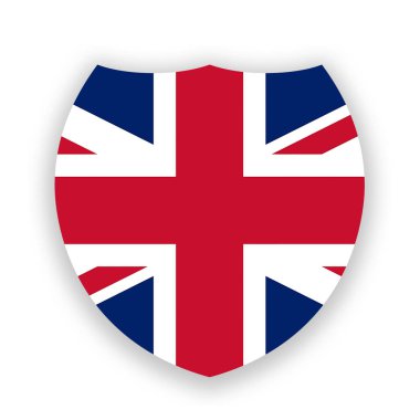 Beyaz üzerine izole edilmiş bir kalkan şeklinde Büyük Britanya bayrağı. Görüntü