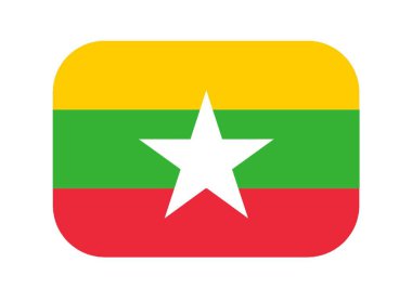 Myanmar Yuvarlak Dikdörtgen bayrak simgesi ve beyaz arka planda gölgesi var. Görüntü