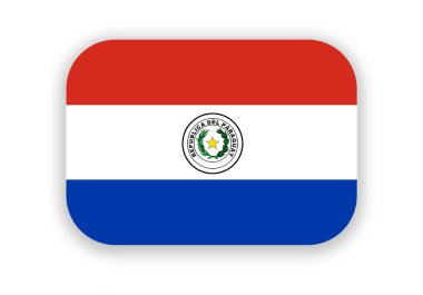 Paraguay yuvarlak dikdörtgen bayrak simgesi ve beyaz arkaplan gölgesi. Görüntü
