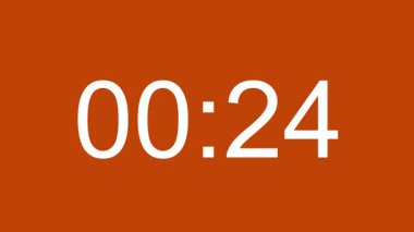 30 saniye geri sayım zamanı. Dijital saat. Turuncu arka planda beyaz sayılar. Video kaydı. Zamanlayıcı canlandırması