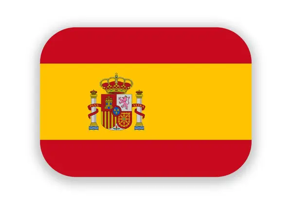Beyaz arkaplanda gölgesi olan yuvarlak İspanyol dikdörtgen bayrak simgesi. İllüzyon. İspanya Bayrağı