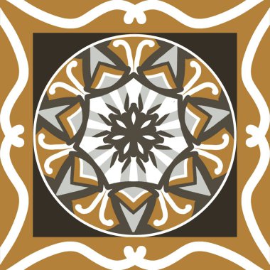 Geleneksel Çiçek Motifli Süslü Mandala Taşı ve Sıcak Tonlar İçinde Simetrik Soyut Geometri. Sanat eserleri. Görüntü