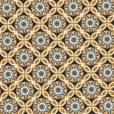 Süslü Mandala Şablonu. Sıcak Toprak Tonlarında Çiçek ve Geometrik Tasarım. Görüntü