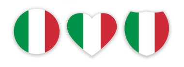 Çember şeklinde İtalyan ulusal bayrağı, beyaz üzerine izole edilmiş kalp ve kalkanı. Görüntü