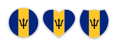 Barbados ulusal bayrağı daire şeklinde, kalp ve kalkan beyaza izole edilmiş. Görüntü