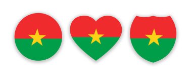 Burkina Faso ulusal bayrağı daire şeklinde, kalp ve kalkan beyaza izole edilmiş. Görüntü