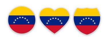 Venezuela ulusal bayrağı daire şeklinde, kalp ve kalkan beyaza izole edilmiş. Görüntü