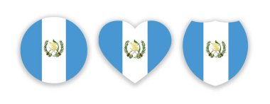 Guatemala ulusal bayrağı daire şeklinde, kalp ve kalkan beyaza izole edilmiş. Görüntü