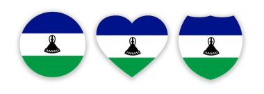 Lesotho ulusal bayrağı daire şeklinde, kalp ve kalkan beyaza izole edilmiş. Görüntü