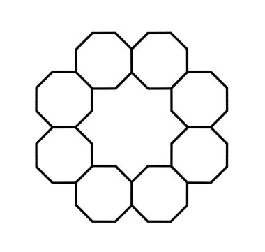 Bağlı Siyah Sekizgenlerin Geometrik Figürü Beyaz Arkaplan Minimum Çizgi Sanat Tasarımı 'nda Dairesel Çerçeve Oluşturuyor. - Matematik. Geometri. Bulmaca