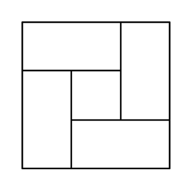 Simetrik Asgari Tasarım ve Siyah Izgara Çizgileri ile Beş Bölgeye bölünmüş bir karenin Geometrik İllüstrasyonu. Beyazda izole edilmiş